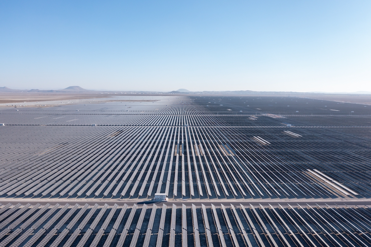 Solar panels stretching to the horizon