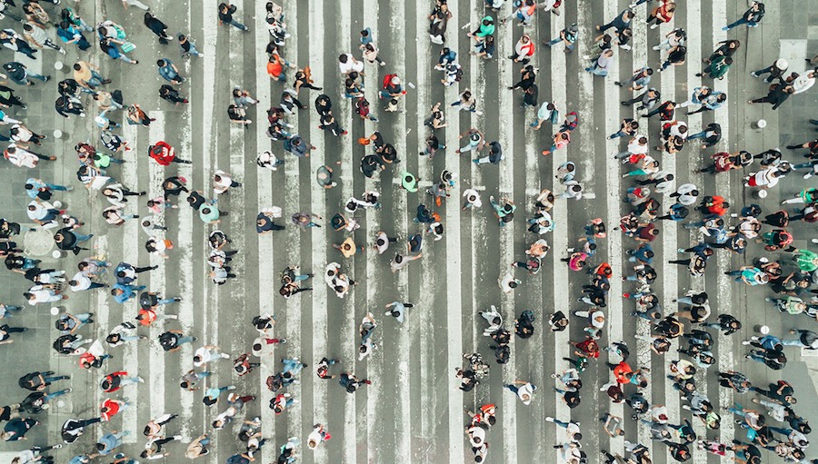 Photo of a crowd from above